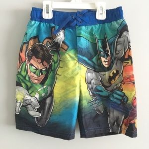 Justice League Swim Trunks Sz 7 Blue Green